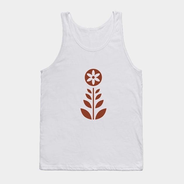 Scandinavian Retro Flowers Umber Brown on Beige Tank Top by Pinkdeer